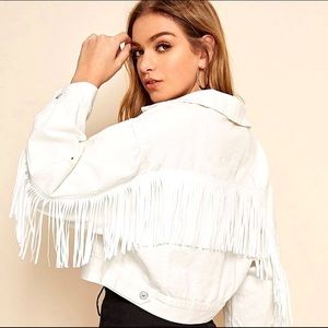 ●BACK● NEW WHITE WASH FRINGE DETAIL DENIM JACKET